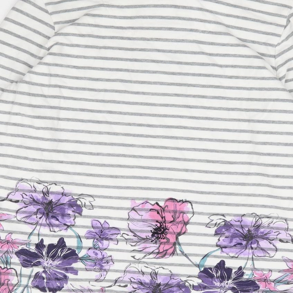 Maine Womens White Striped Polyester Henley Sweatshirt Size M Button - Flowers