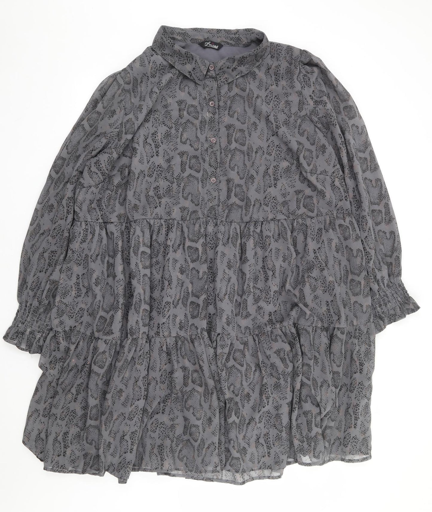Yourds Womens Grey Animal Print Polyester Shirt Dress Size 26 Collared Button - Snake Skin Print