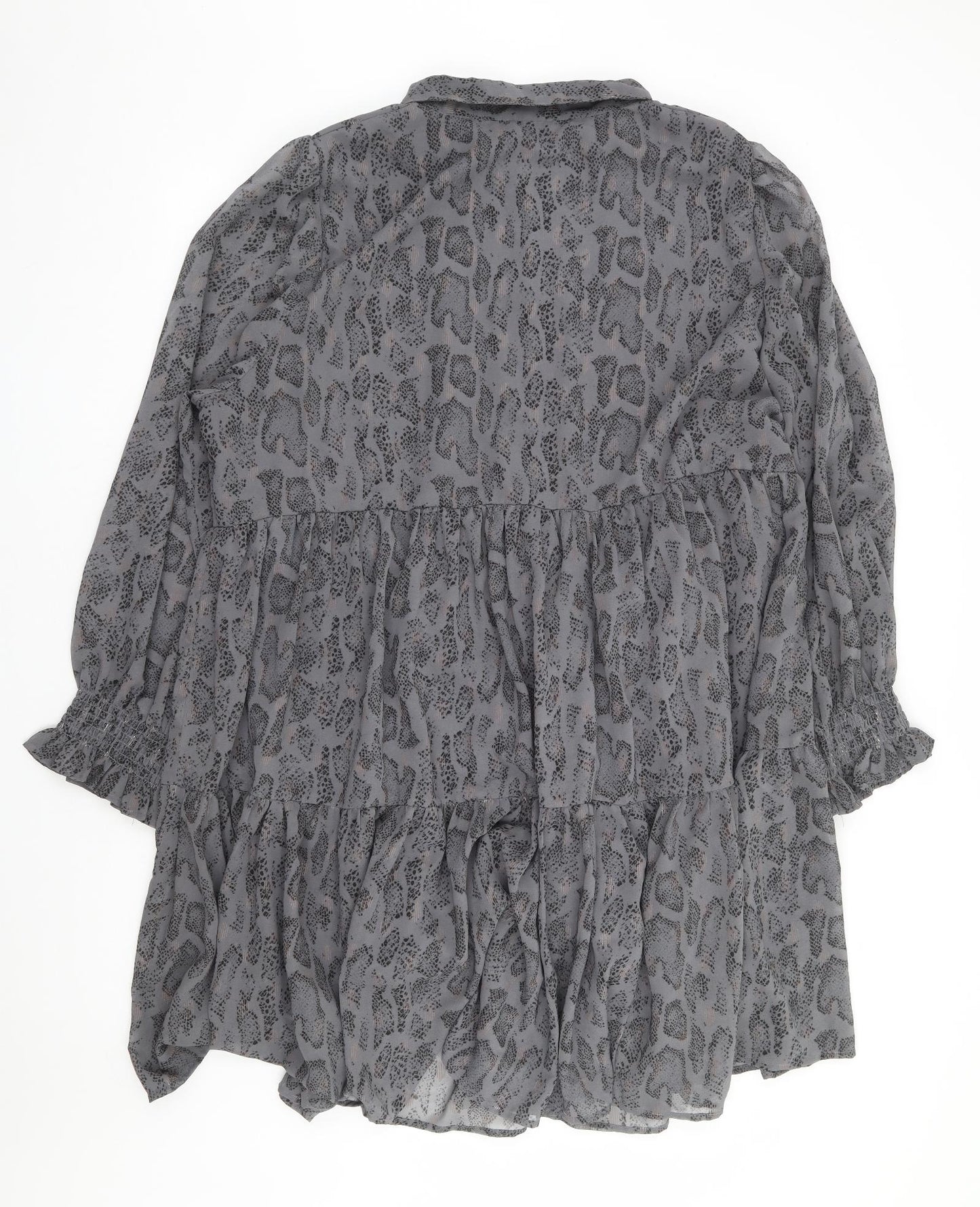 Yourds Womens Grey Animal Print Polyester Shirt Dress Size 26 Collared Button - Snake Skin Print