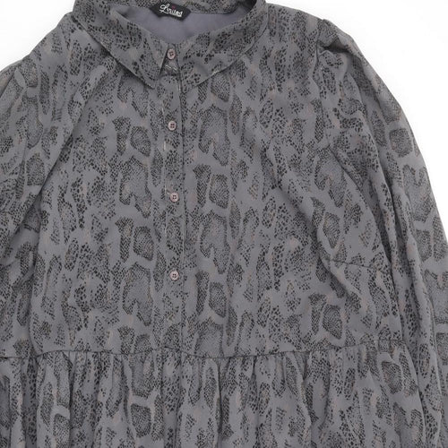 Yourds Womens Grey Animal Print Polyester Shirt Dress Size 26 Collared Button - Snake Skin Print