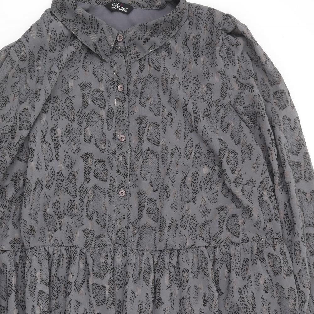 Yourds Womens Grey Animal Print Polyester Shirt Dress Size 26 Collared Button - Snake Skin Print
