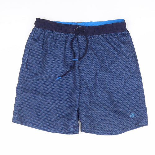F&F Mens Blue Geometric Polyester Athletic Shorts Size M L9 in Regular Drawstring - Swim Short