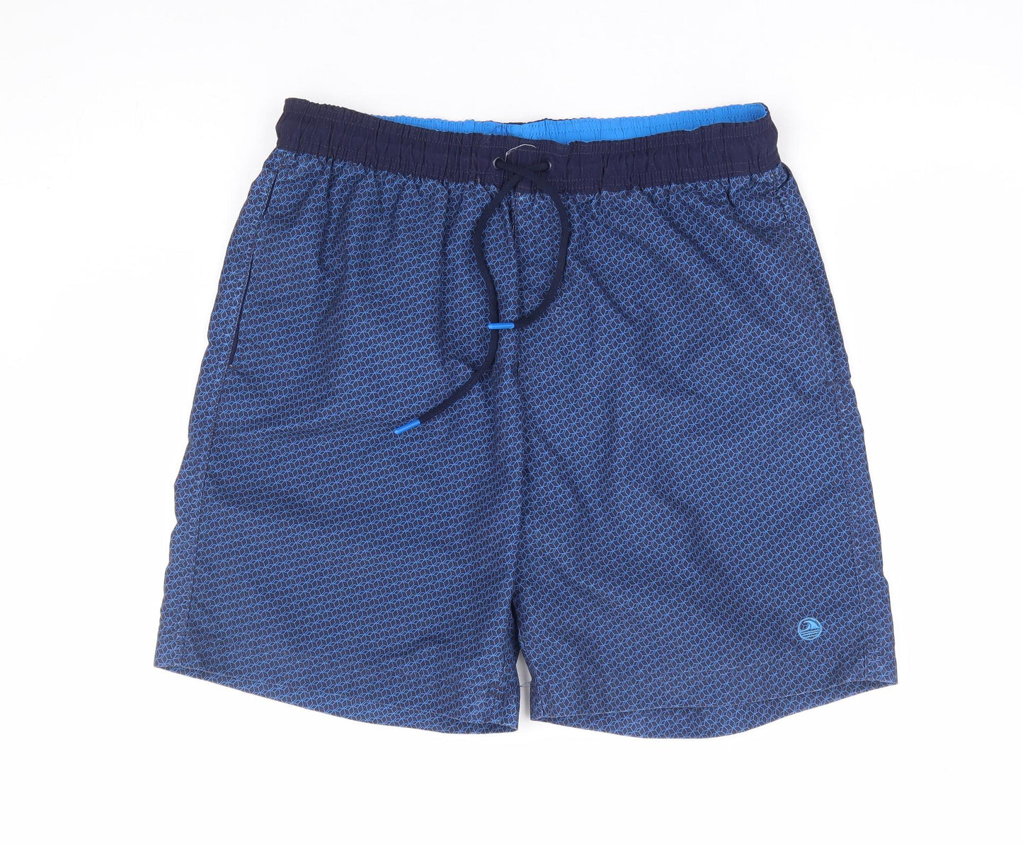 F&F Mens Blue Geometric Polyester Athletic Shorts Size M L9 in Regular Drawstring - Swim Short