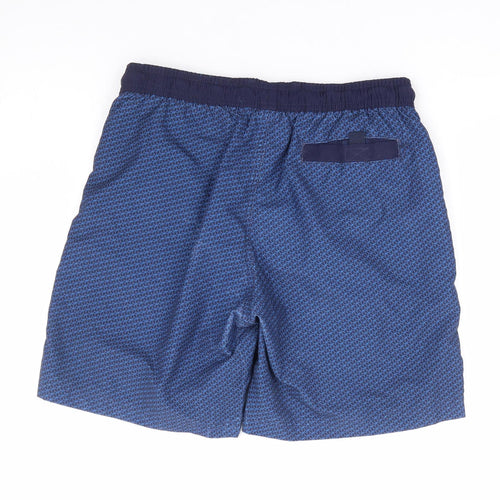 F&F Mens Blue Geometric Polyester Athletic Shorts Size M L9 in Regular Drawstring - Swim Short
