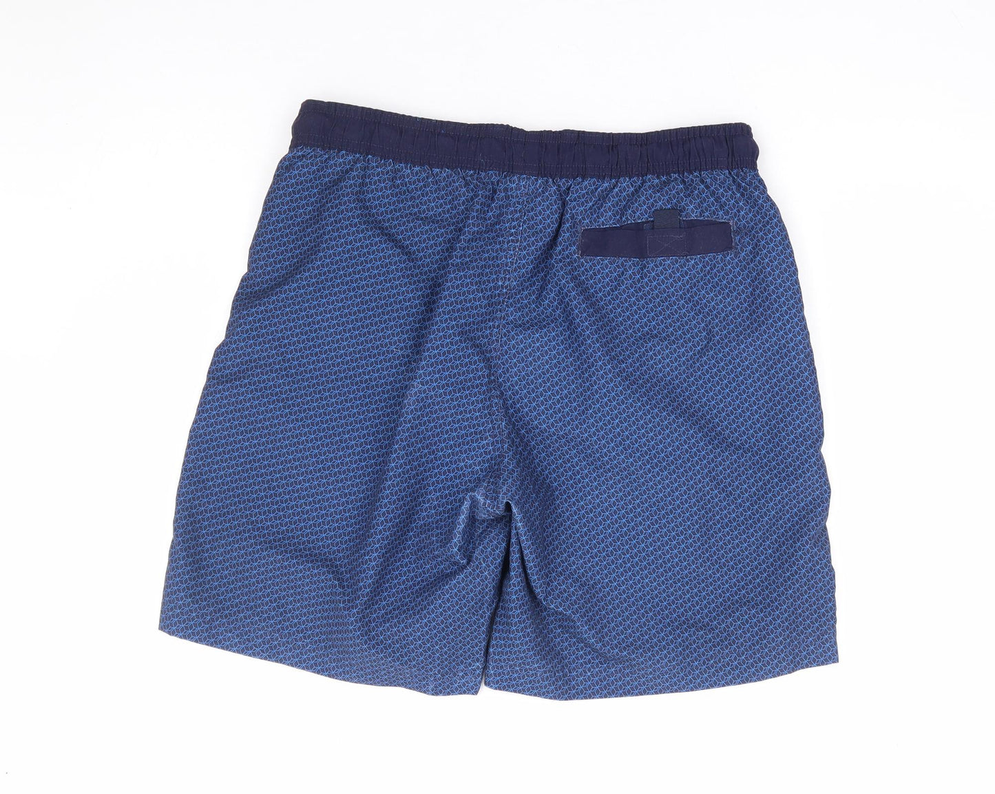 F&F Mens Blue Geometric Polyester Athletic Shorts Size M L9 in Regular Drawstring - Swim Short