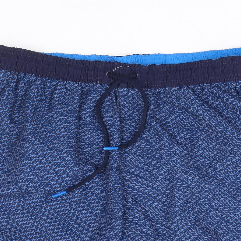 F&F Mens Blue Geometric Polyester Athletic Shorts Size M L9 in Regular Drawstring - Swim Short