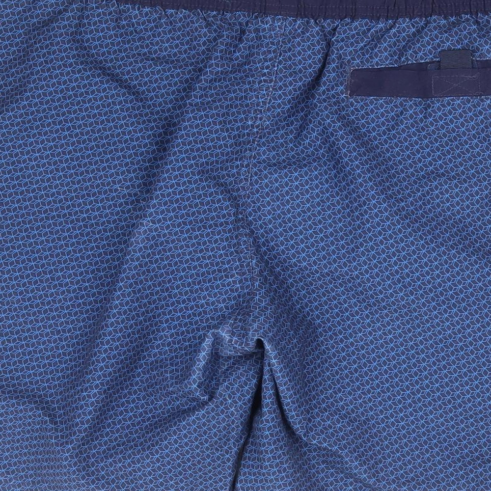 F&F Mens Blue Geometric Polyester Athletic Shorts Size M L9 in Regular Drawstring - Swim Short