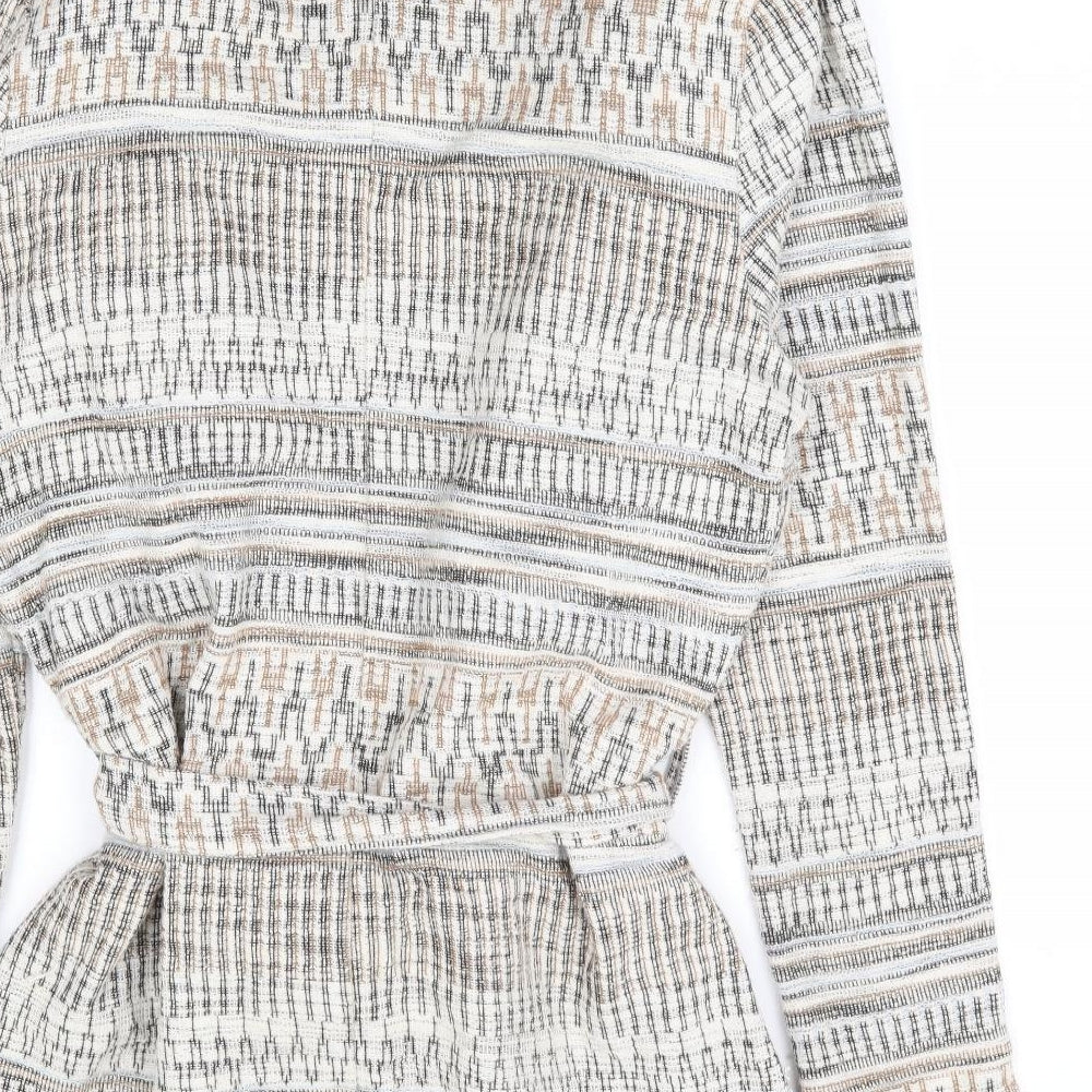River Island Womens Beige Geometric Jacket Coatigan Size 16 Tie