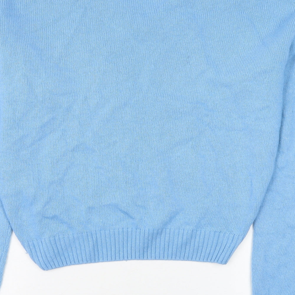 Subdued Womens Blue V-Neck Argyle/Diamond Viscose Pullover Jumper Size S