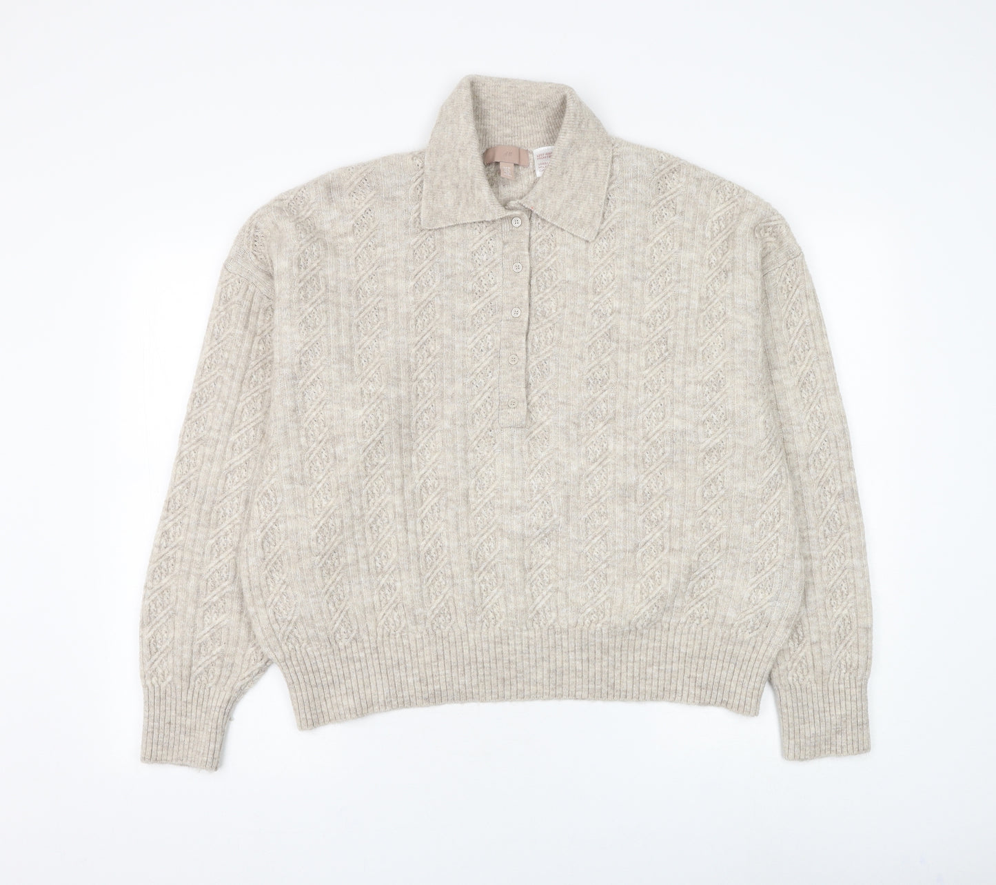 H&M Womens Beige Collared Polyester Pullover Jumper Size XL