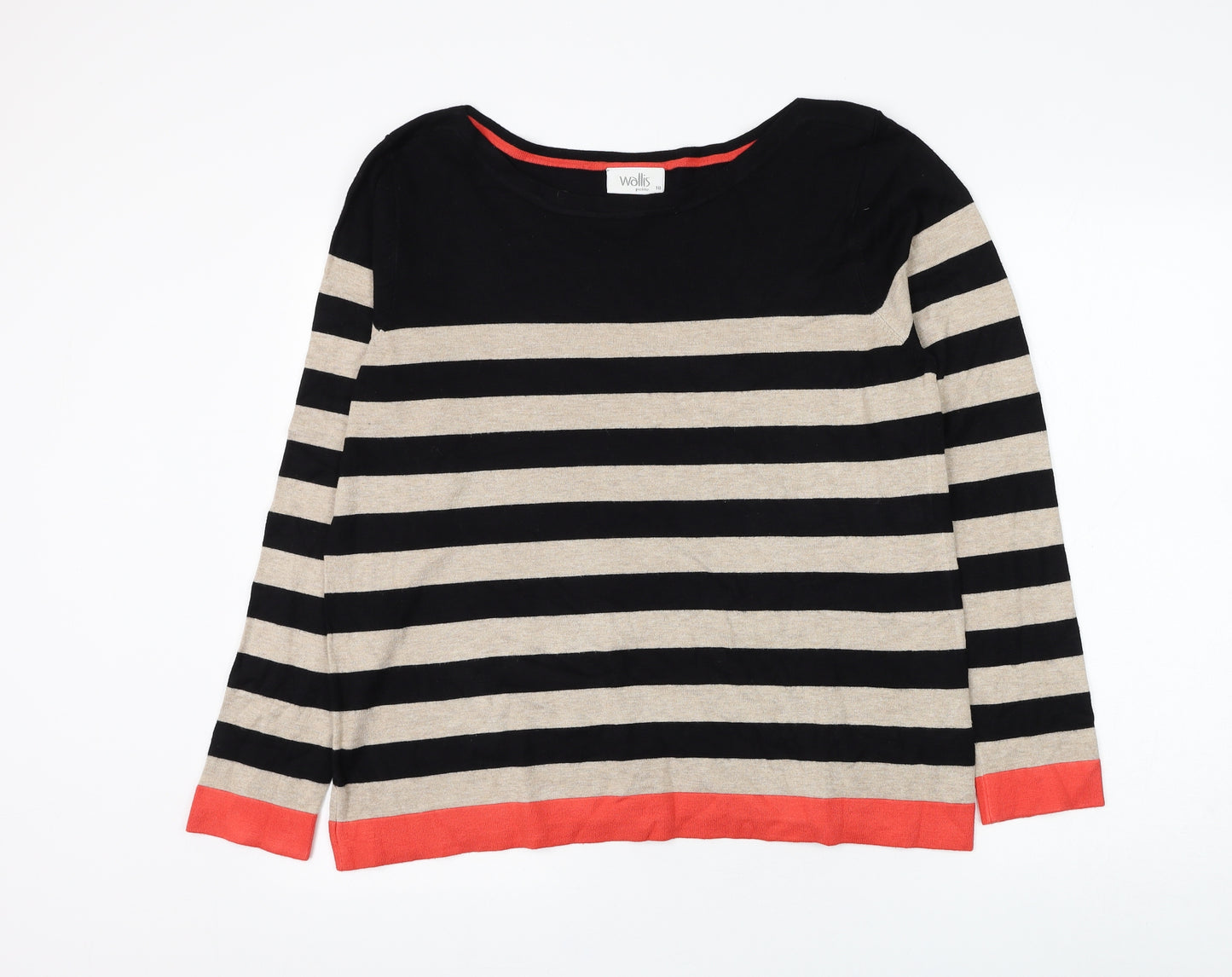 Wallis Womens Black Boat Neck Striped Viscose Pullover Jumper Size 18