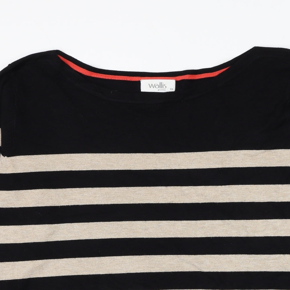 Wallis Womens Black Boat Neck Striped Viscose Pullover Jumper Size 18