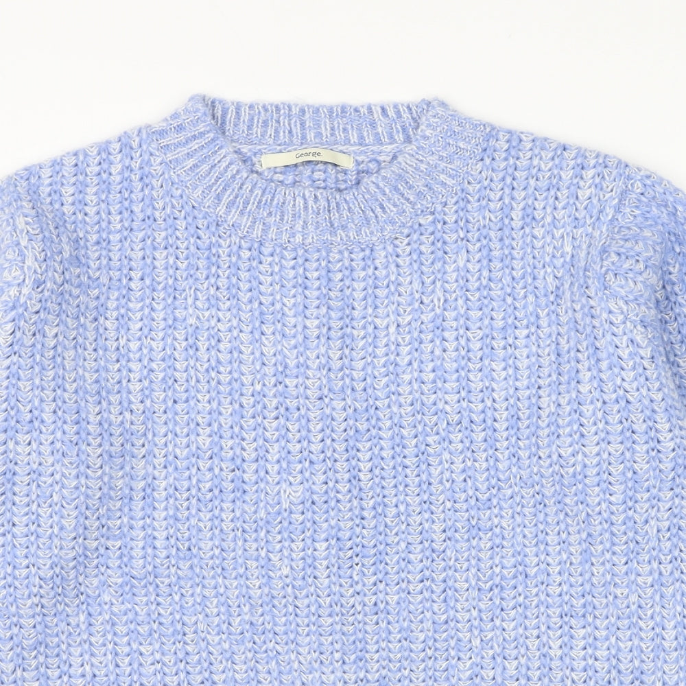George Womens Blue Round Neck Acrylic Pullover Jumper Size 12