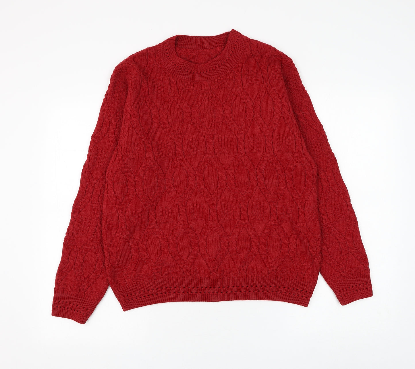 Preworn Womens Red Round Neck Polyester Pullover Jumper Size M