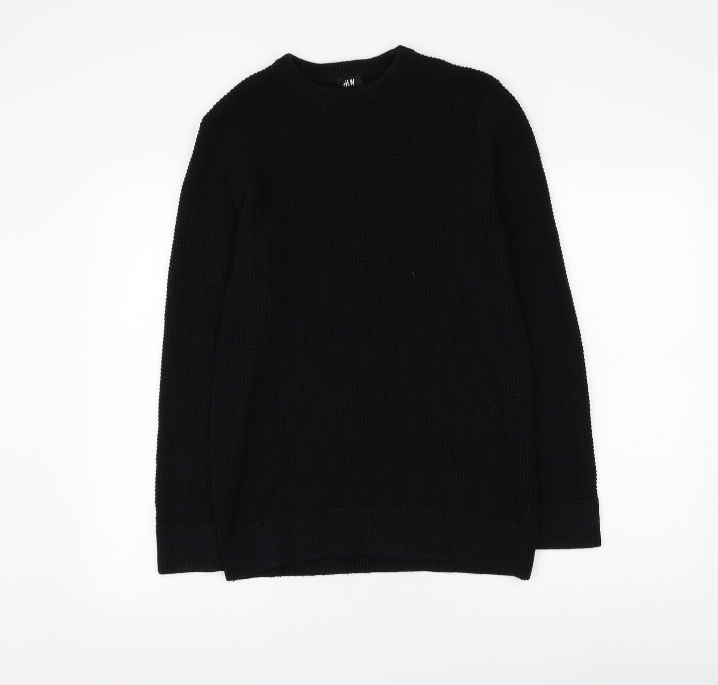 H&M Mens Black Round Neck Acrylic Pullover Jumper Size S