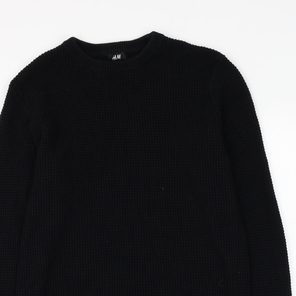 H&M Mens Black Round Neck Acrylic Pullover Jumper Size S