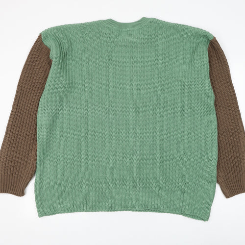 BoohooMAN Mens Green Round Neck Acrylic Pullover Jumper Size M