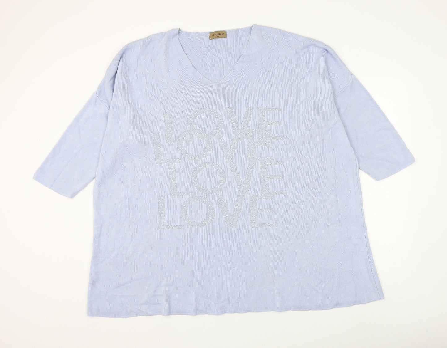 Mina Rose Womens Blue V-Neck Modacrylic Pullover Jumper Size 2XL - Love