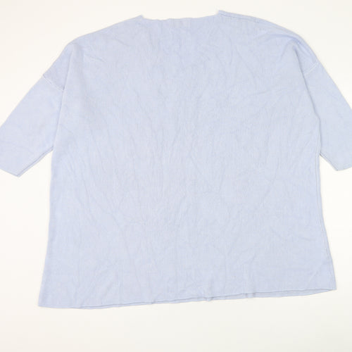 Mina Rose Womens Blue V-Neck Modacrylic Pullover Jumper Size 2XL - Love