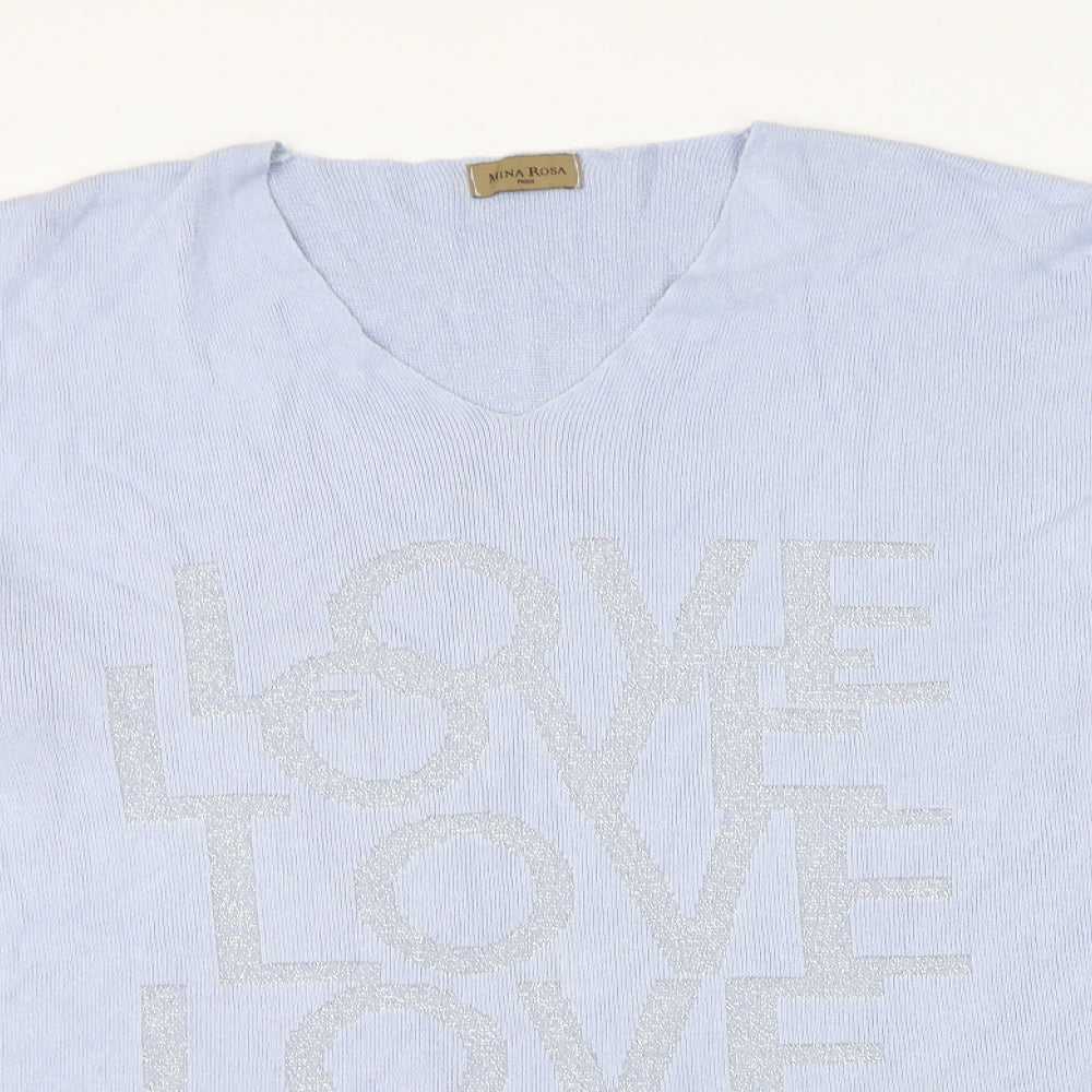 Mina Rose Womens Blue V-Neck Modacrylic Pullover Jumper Size 2XL - Love