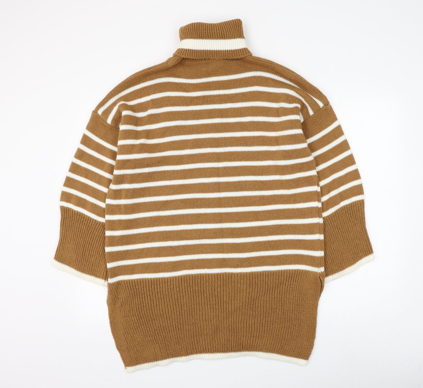 Preworn Womens Brown Roll Neck Striped Polyester Pullover Jumper Size L