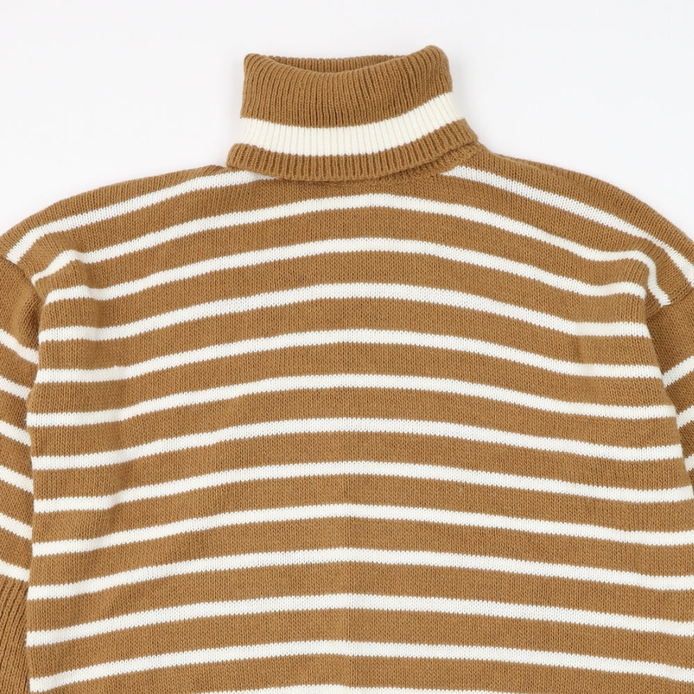 Preworn Womens Brown Roll Neck Striped Polyester Pullover Jumper Size L