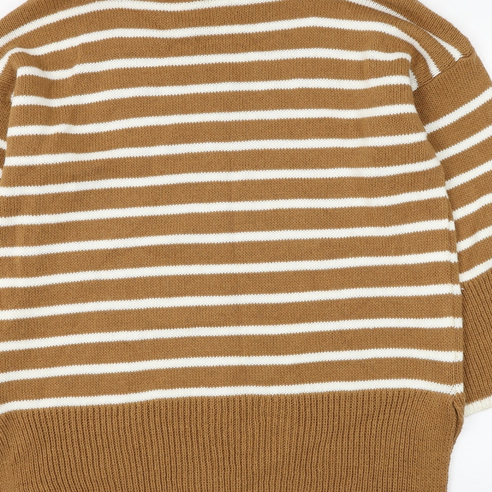Preworn Womens Brown Roll Neck Striped Polyester Pullover Jumper Size L
