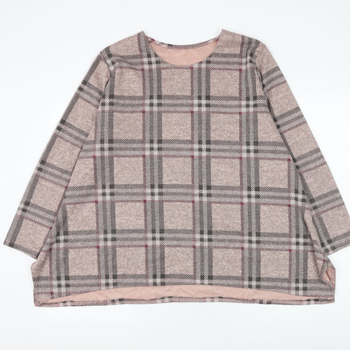 Preworn Womens Pink Round Neck Plaid Polyester Pullover Jumper Size L
