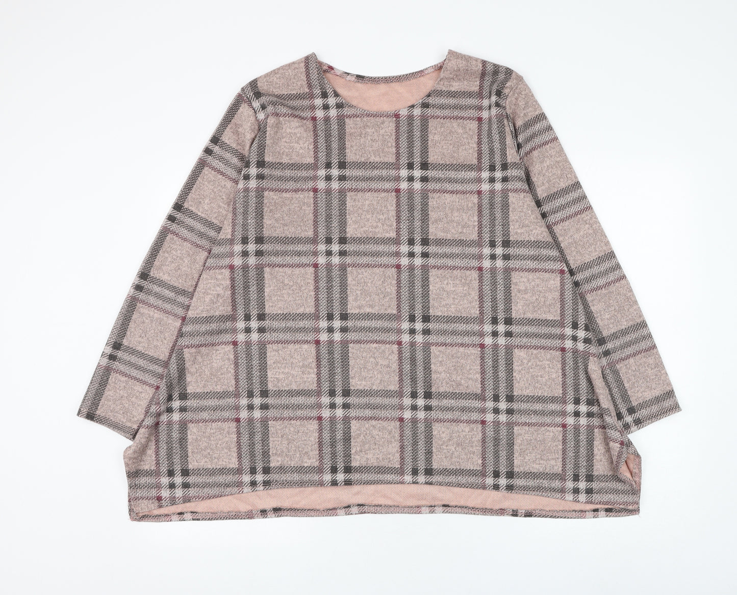 Preworn Womens Pink Round Neck Plaid Polyester Pullover Jumper Size L