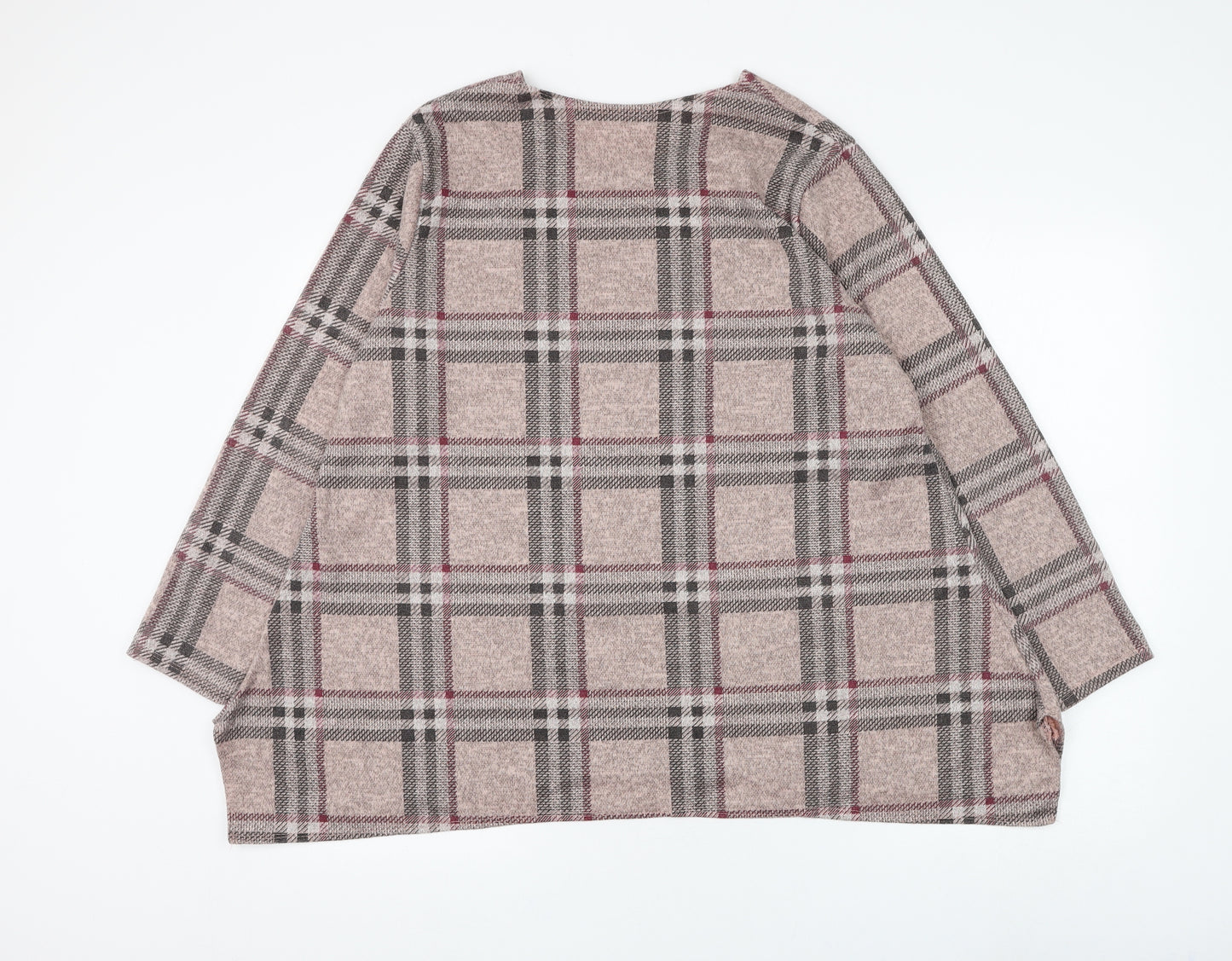 Preworn Womens Pink Round Neck Plaid Polyester Pullover Jumper Size L