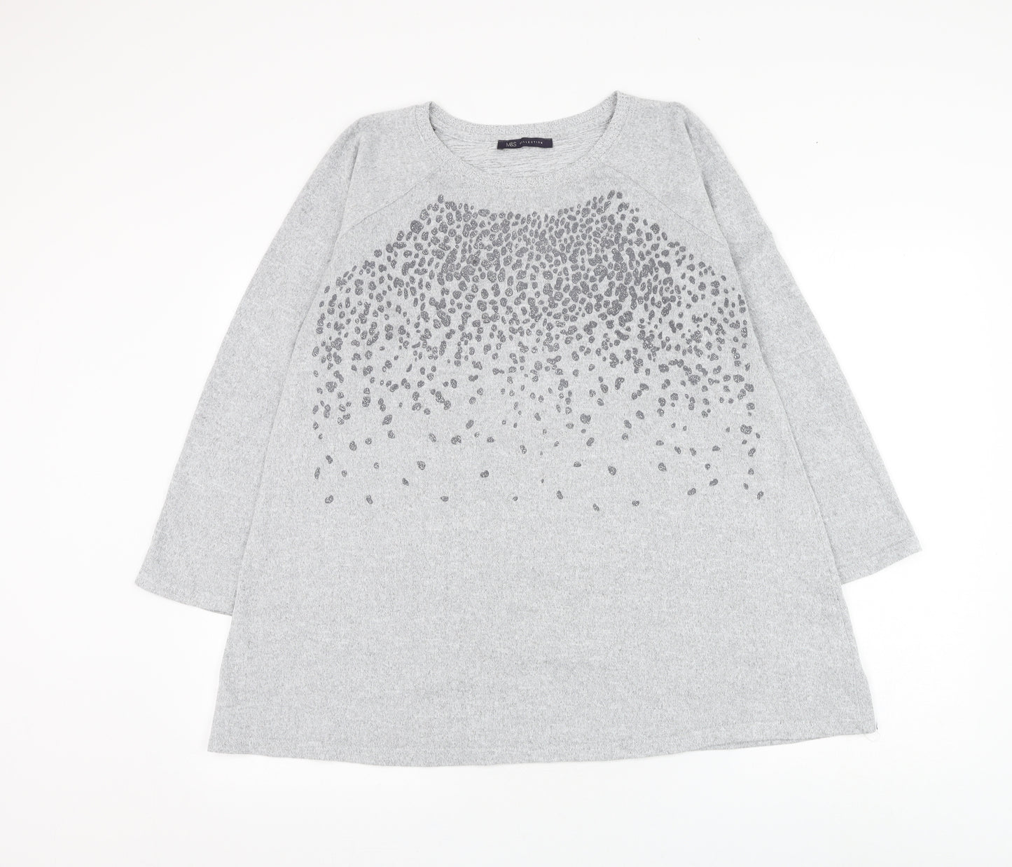 Marks and Spencer Womens Grey Round Neck Geometric Polyester Pullover Jumper Size 16