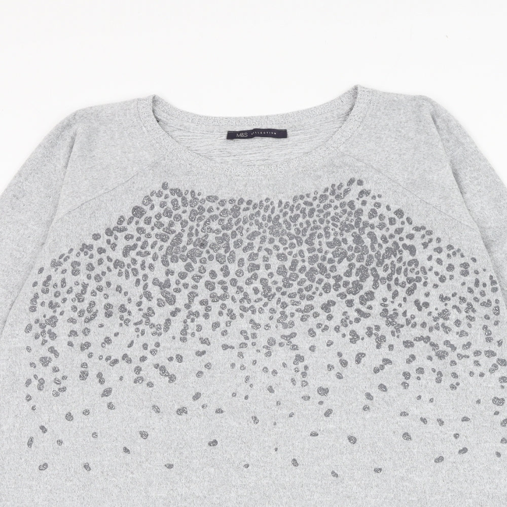 Marks and Spencer Womens Grey Round Neck Geometric Polyester Pullover Jumper Size 16