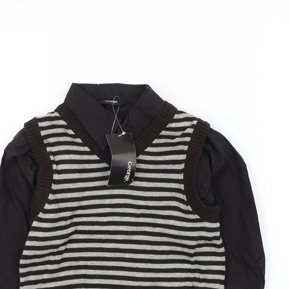 George Boys Brown Collared Striped Cotton Pullover Jumper Size 2-3 Years Pullover - Shirt and Vest