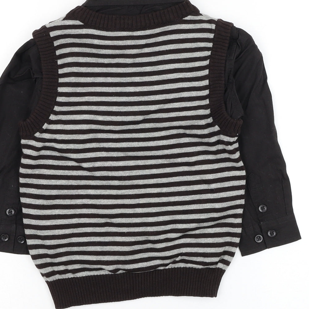 George Boys Brown Collared Striped Cotton Pullover Jumper Size 2-3 Years Pullover - Shirt and Vest