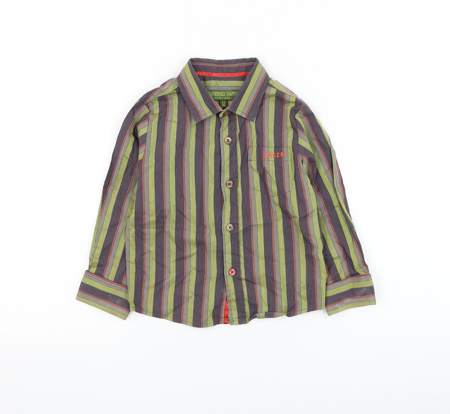 Born By Ted Baker Boys Multicoloured Striped Cotton Basic Button-Up Size 2-3 Years Collared Button