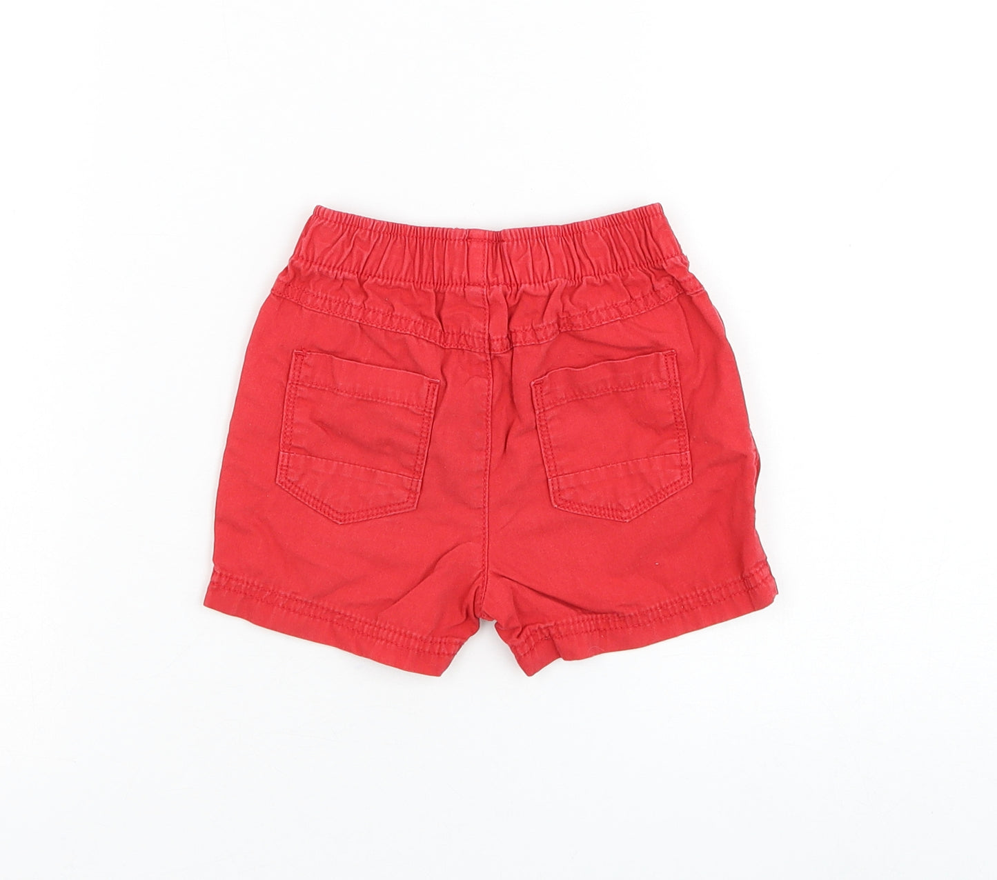 George Boys Red Cotton Cropped Trousers Size 9-12 Months Drawstring - Shorts
