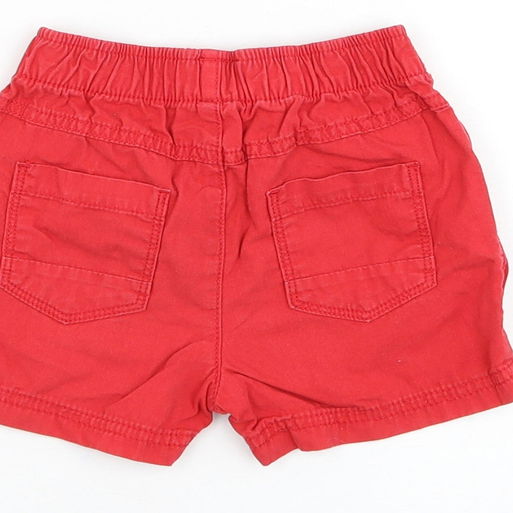 George Boys Red Cotton Cropped Trousers Size 9-12 Months Drawstring - Shorts