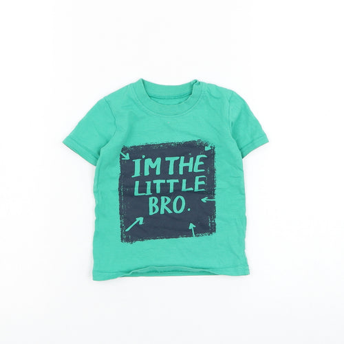 George Boys Green Cotton Basic T-Shirt Size 9-12 Months Round Neck Pullover - I'm The Little Bro