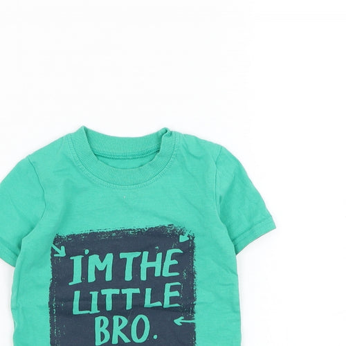 George Boys Green Cotton Basic T-Shirt Size 9-12 Months Round Neck Pullover - I'm The Little Bro