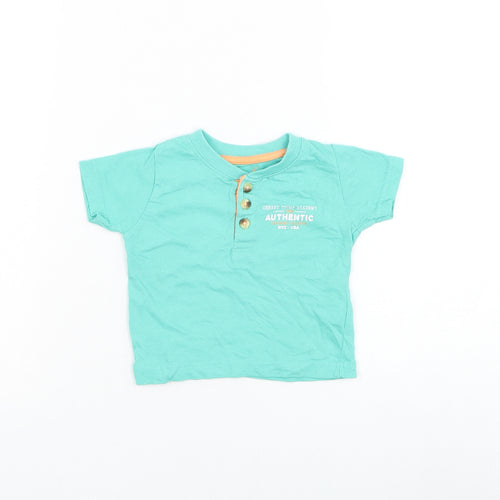 Primark Boys Green Cotton Basic T-Shirt Size 9-12 Months Round Neck Button - Cheeky Chimp Academy
