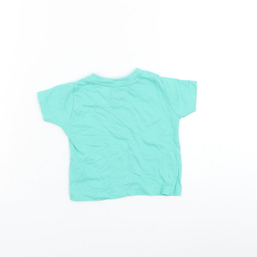 Primark Boys Green Cotton Basic T-Shirt Size 9-12 Months Round Neck Button - Cheeky Chimp Academy