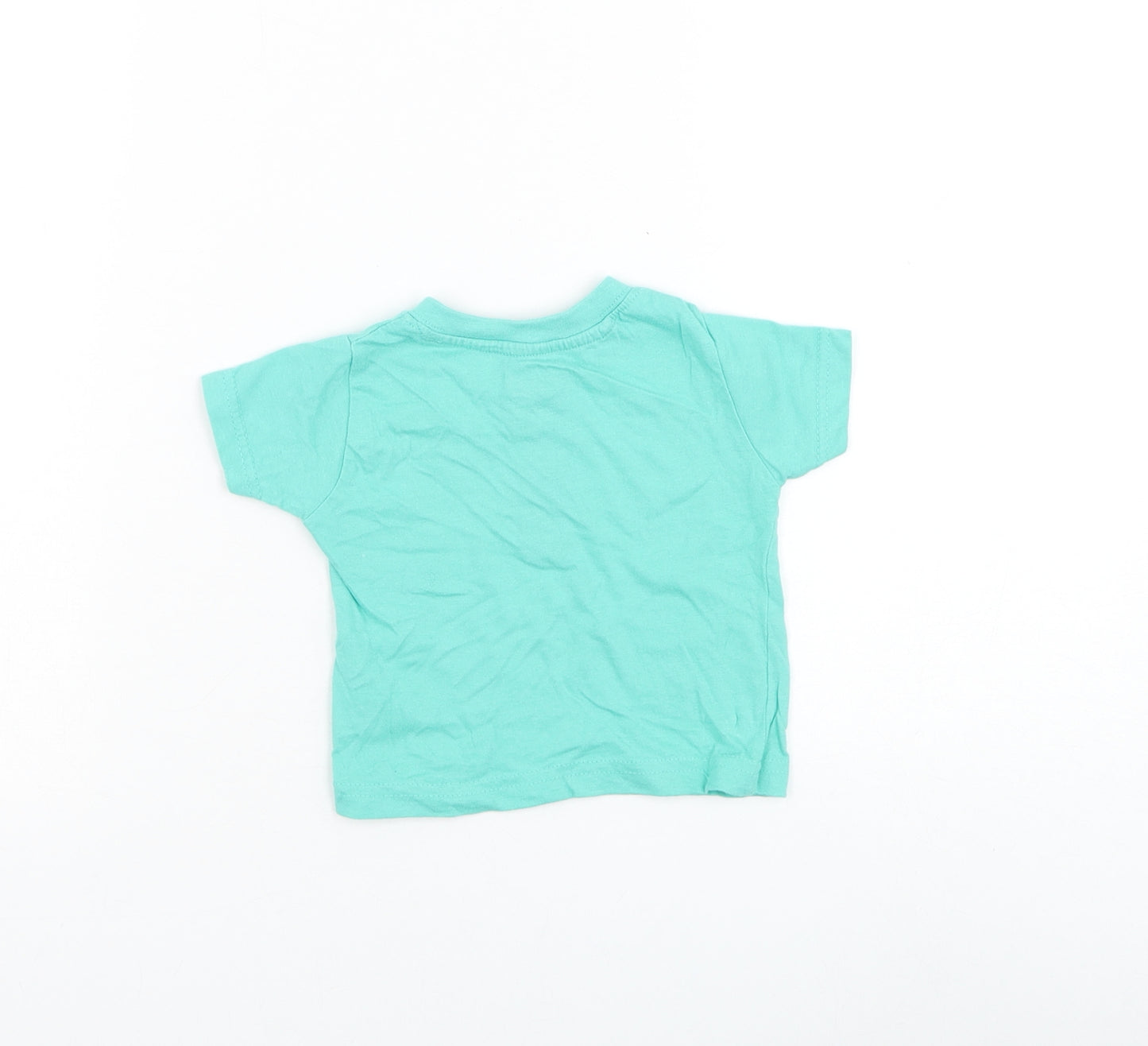 Primark Boys Green Cotton Basic T-Shirt Size 9-12 Months Round Neck Button - Cheeky Chimp Academy