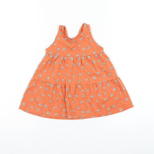 Primark Girls Orange Floral Cotton Shift Size 12-18 Months Round Neck Pullover - Daisy Tiered