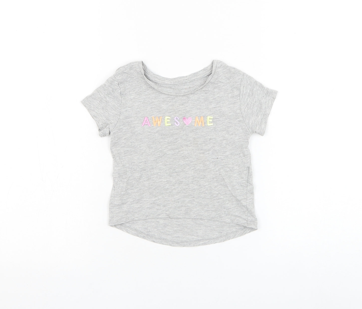 Primark Girls Grey Cotton Basic T-Shirt Size 2-3 Years Round Neck Pullover - Awesome