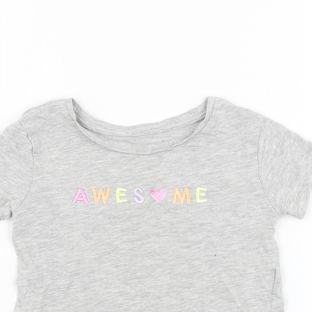 Primark Girls Grey Cotton Basic T-Shirt Size 2-3 Years Round Neck Pullover - Awesome