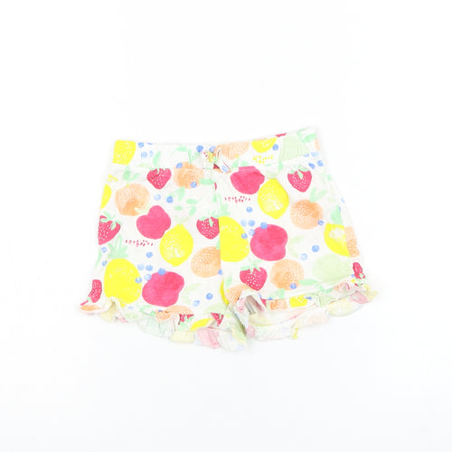 Primark Girls White Geometric Cotton Cropped Trousers Size 24 Months Pullover - Fruit/Shorts