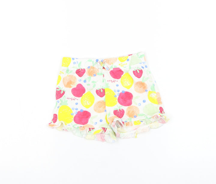 Primark Girls White Geometric Cotton Cropped Trousers Size 24 Months Pullover - Fruit/Shorts