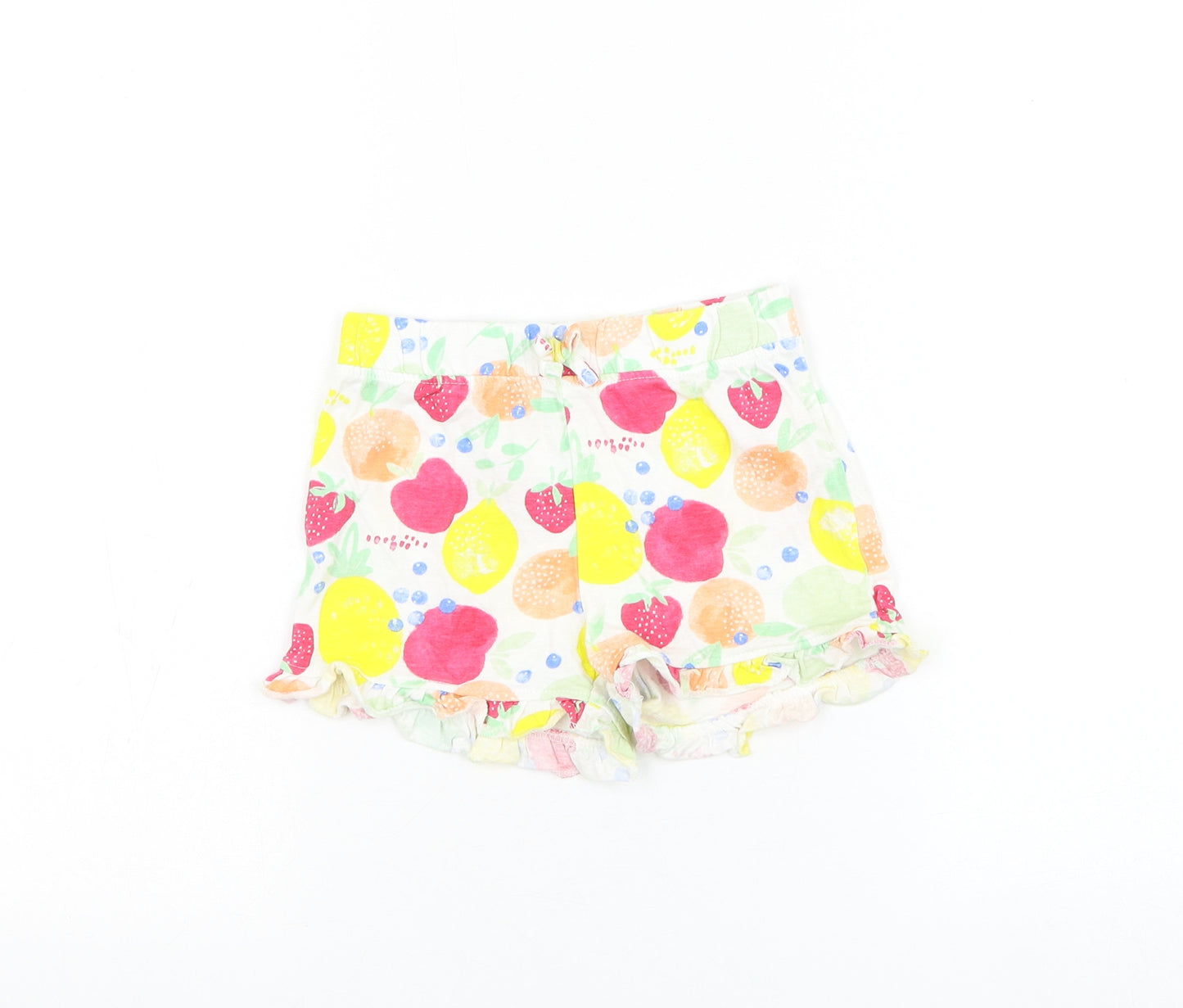 Primark Girls White Geometric Cotton Cropped Trousers Size 24 Months Pullover - Fruit/Shorts