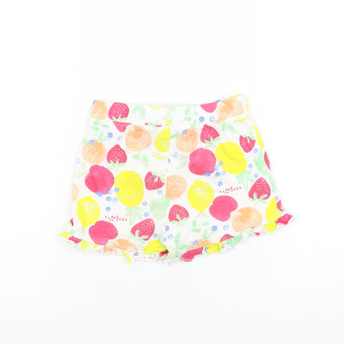 Primark Girls White Geometric Cotton Cropped Trousers Size 24 Months Pullover - Fruit/Shorts