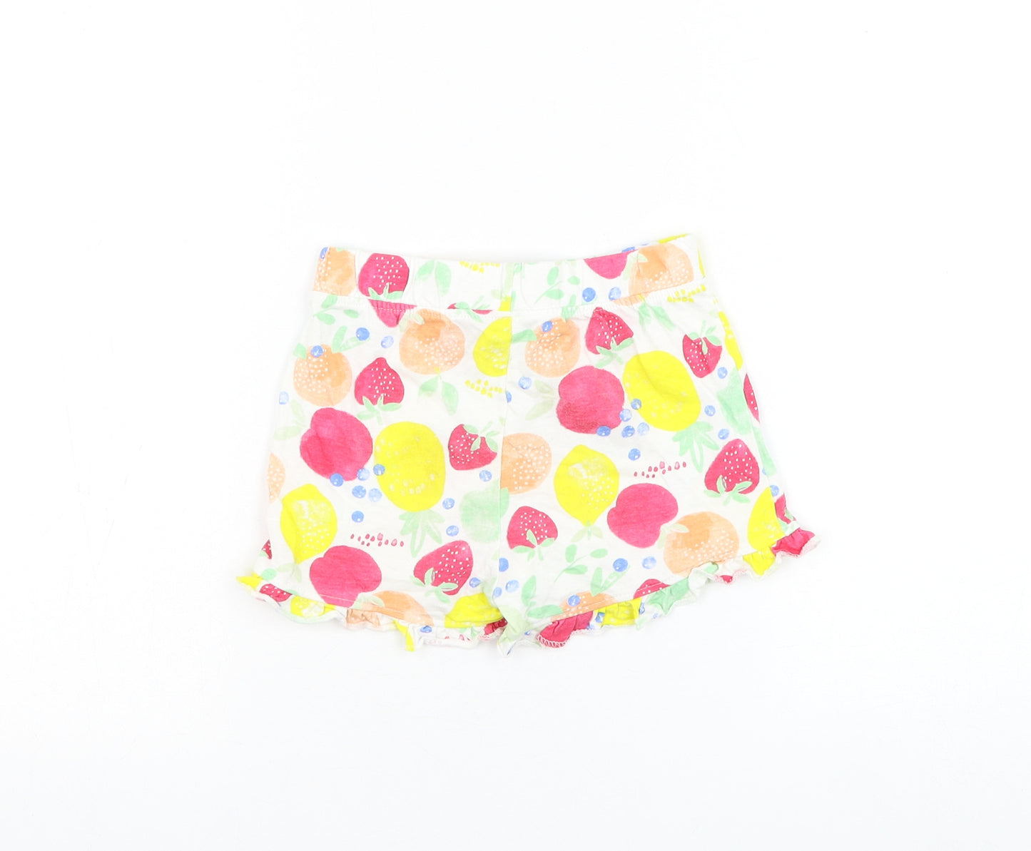 Primark Girls White Geometric Cotton Cropped Trousers Size 24 Months Pullover - Fruit/Shorts